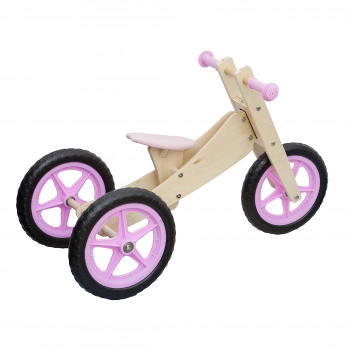 Houten Driewieler Loopfiets 2 in 1 Roze